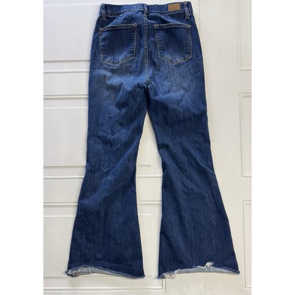 Judy Blue Pull On Flare Jeans Womens 7 28 Denim Medium Wash Raw Hem - Picture 8 of 8